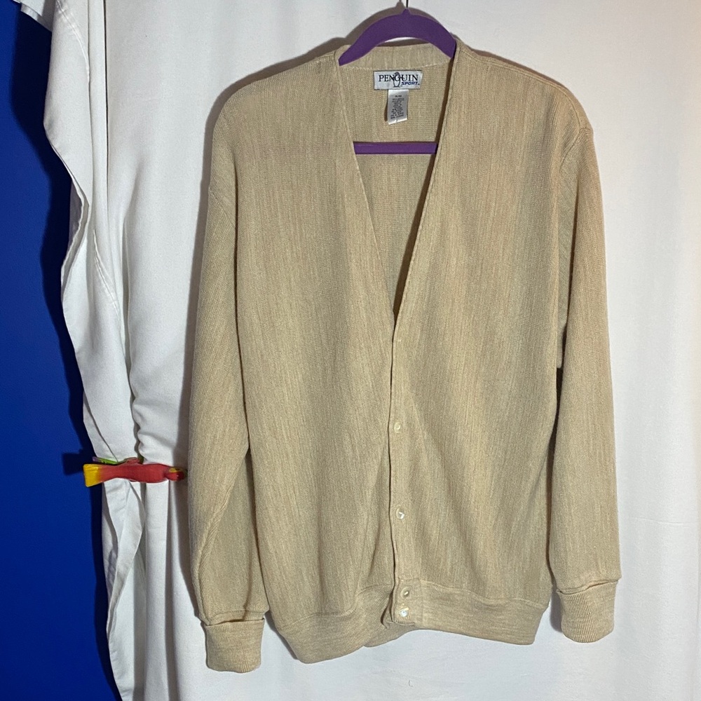 Penguin Sport Men's Tan Cardigan Sweater, Size X-Large